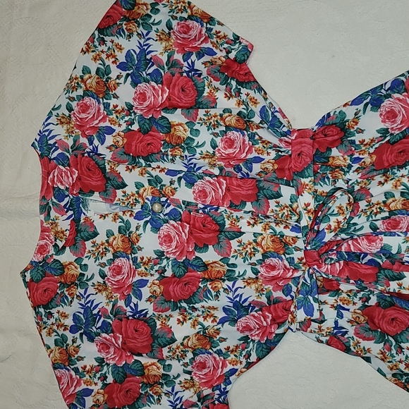 Vintage 80's dress floral roses polyester elastic waist full skirt sz medium - Picture 7 of 10